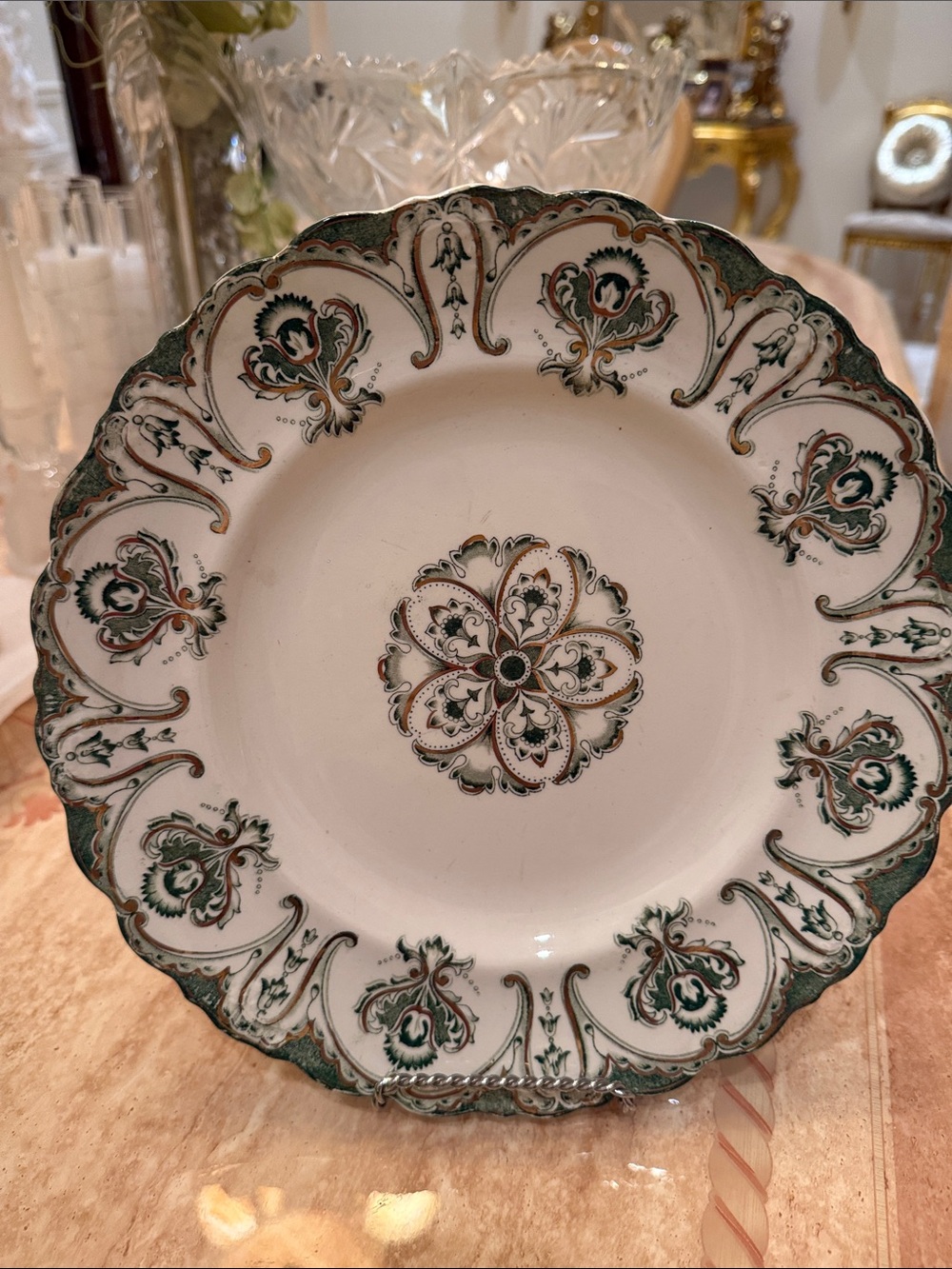 chatham J & G Hanley England china plate in green & gold